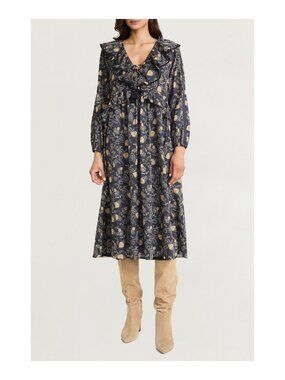 NWT THE GOOD JOURNEY Ruffle Floral Long Sleeve Cotton Midi Dress Size S
